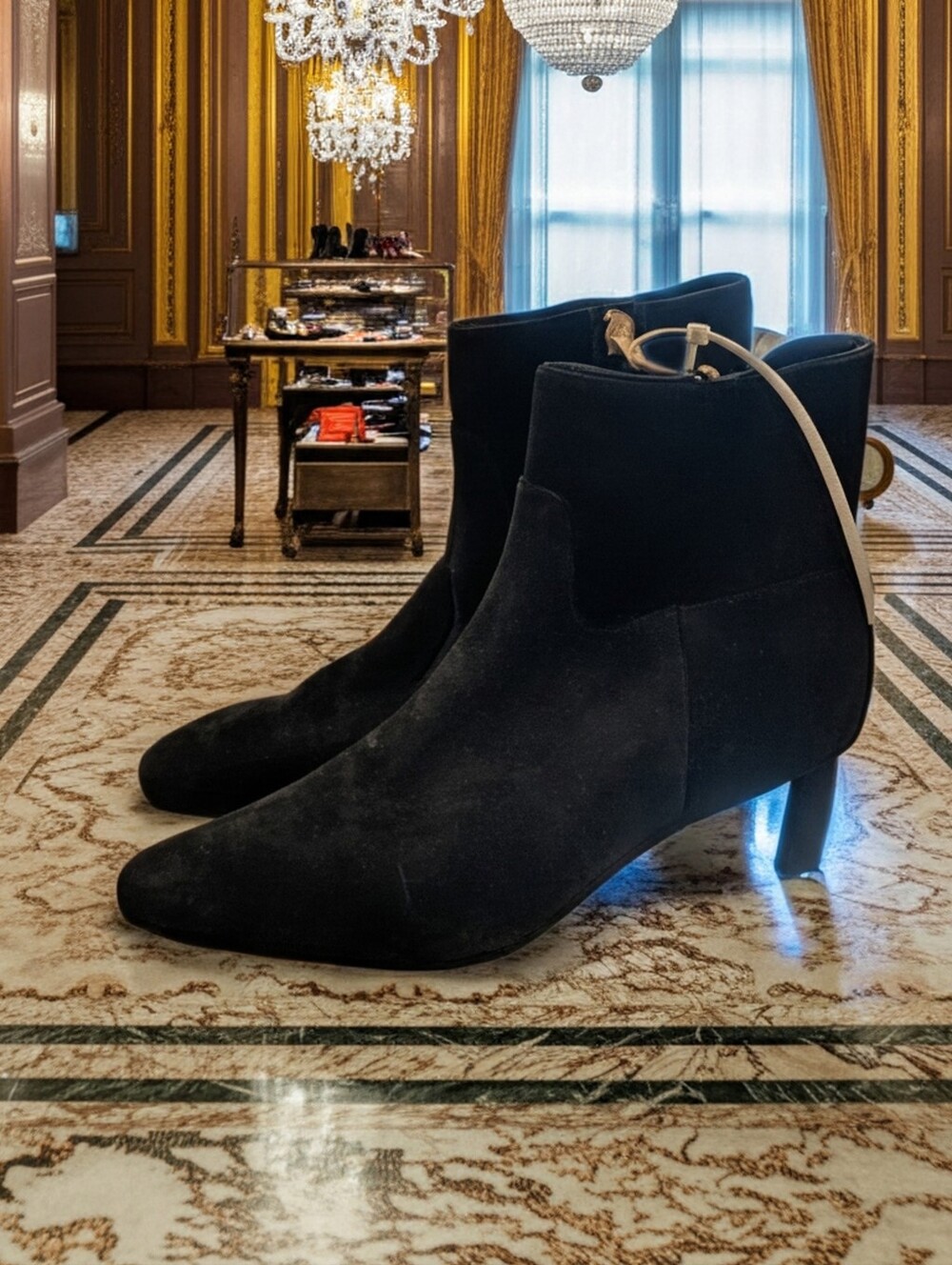 New Veronica Beard Kelby Black Suede Mid-Heel Ankle Side Zip Booties 6.5M